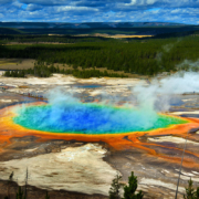 View of Grand Prismatic Spring from Above on Yellowstone Tour from Jackson Hole, WY