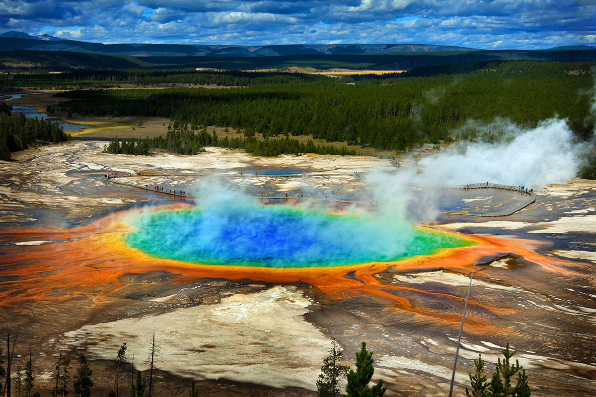View of Grand Prismatic Spring from Above on Yellowstone Tour from Jackson Hole, WY