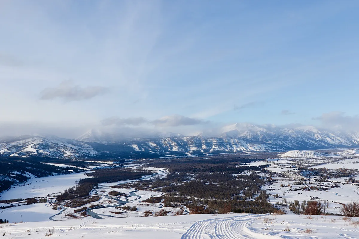 View of the Teton Mountain Range from Backcountry Safaris Jackson Hole Snowmobile Tour