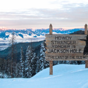 the Jackson Hole welcome sign atop Teton Pass
